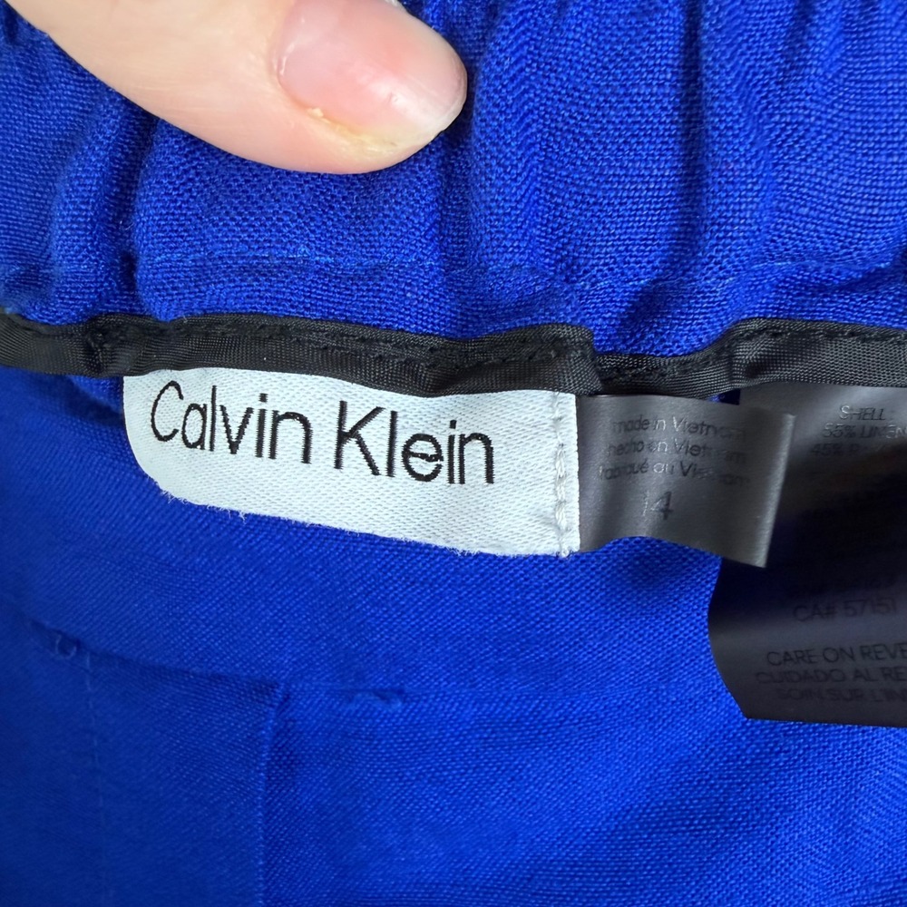 Calvin Klein Blue Linen Blend Pants Size 14 Coastal Office Trousers Minimalist - Picture 7 of 13